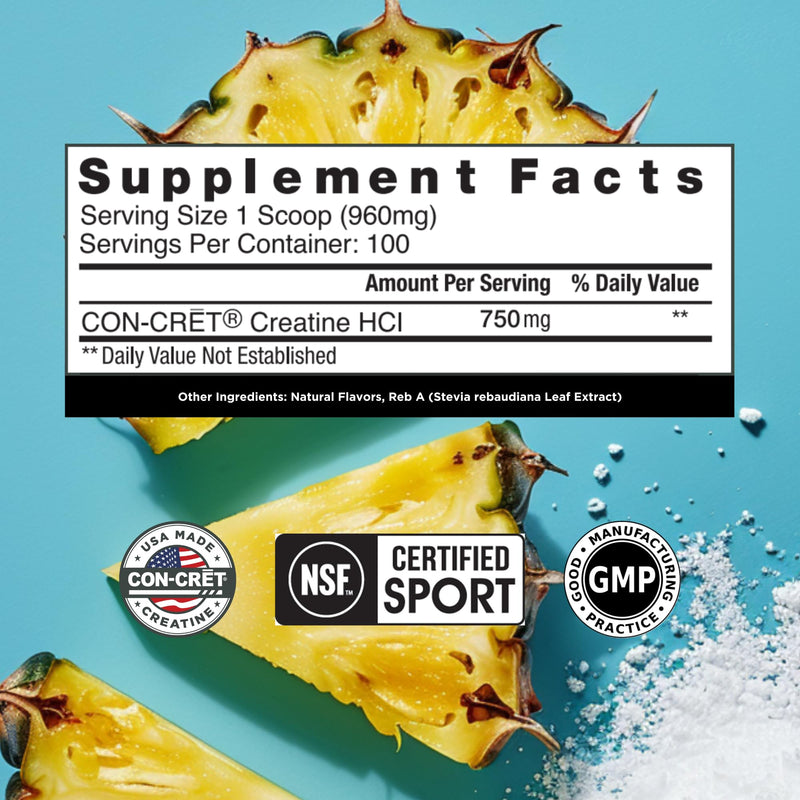 CON-CRET Creatine HCl Powder | Muscle & Cognitive Support | USA Made | NSF Certified | Pineapple (100 Servings)