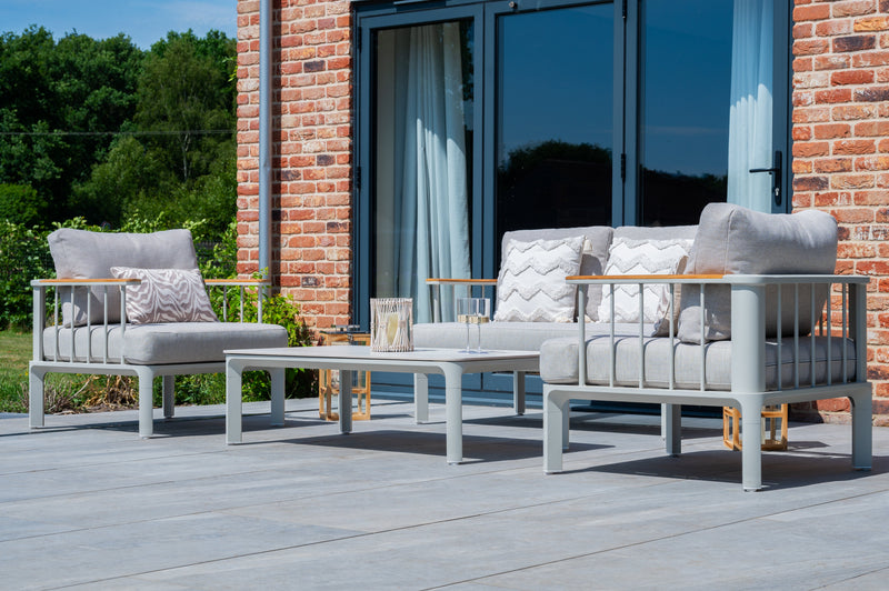 Taunton Aluminium Lounge Set with Teak Armrests & Coffee Table