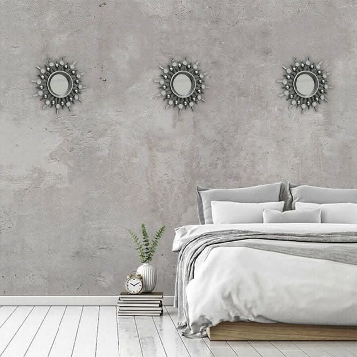 3 Piece Silver Sunburst Decorative Wall Mirrors Set 25cm