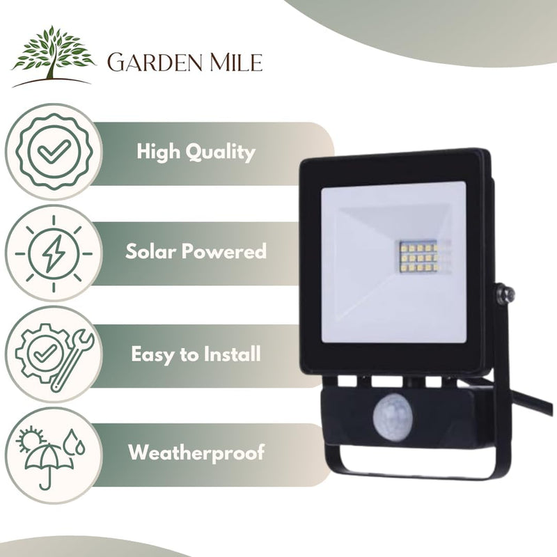 10W LED Outdoor Floodlight with PIR Motion Sensor 800 Lumens