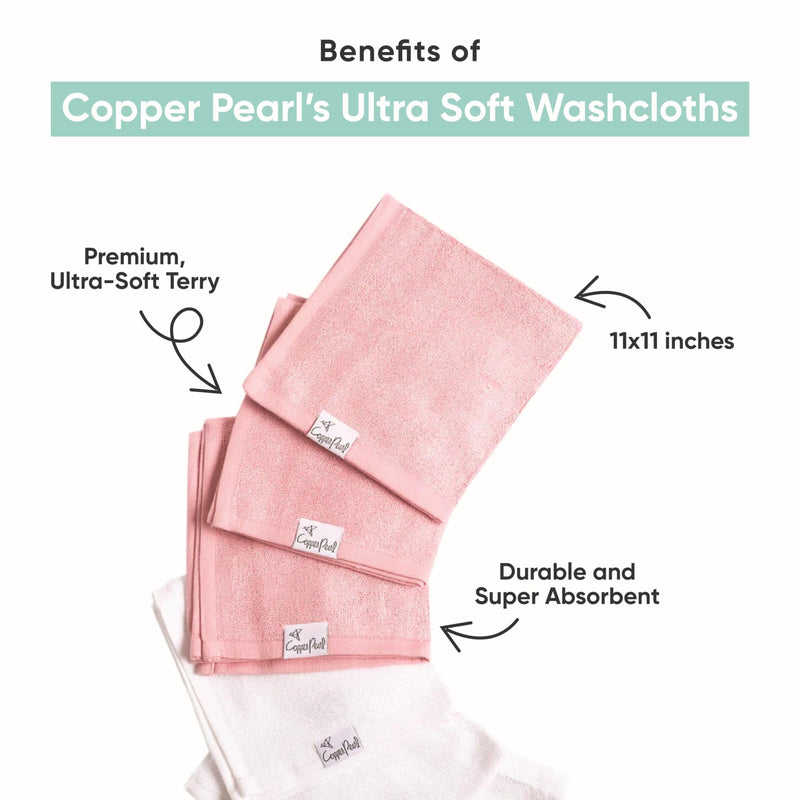 Copper Pearl 6 Ultra Soft Baby Washcloths – Large 11 x 11 Inch Washcloths