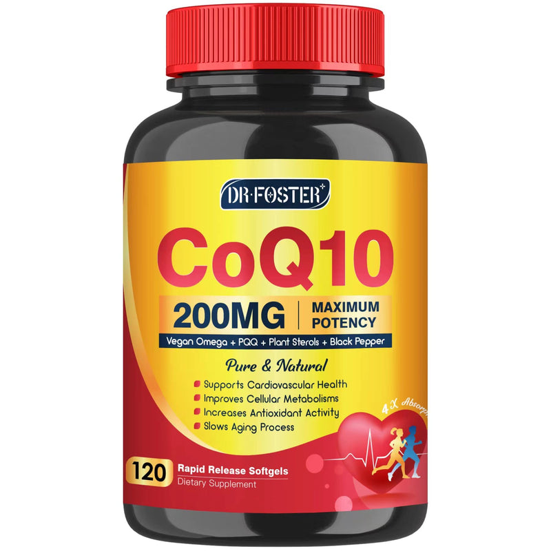 CoQ10 200mg Softgels with Vitamin E, Omega 3-6-9, PQQ | High Absorption Bioperine | Heart & Cellular Energy - 120 Servings
