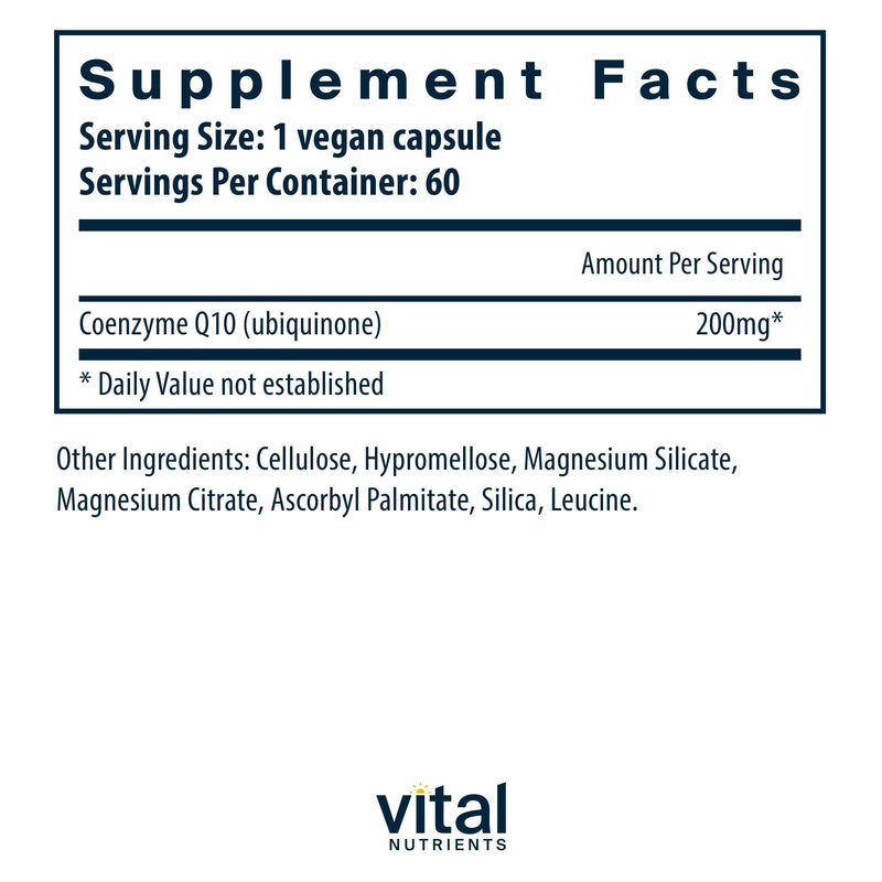 Vital Nutrients CoQ10 200mg – Vegan CoQ10 for Heart Health & Energy | Gluten, Dairy & Soy Free | 60 Capsules