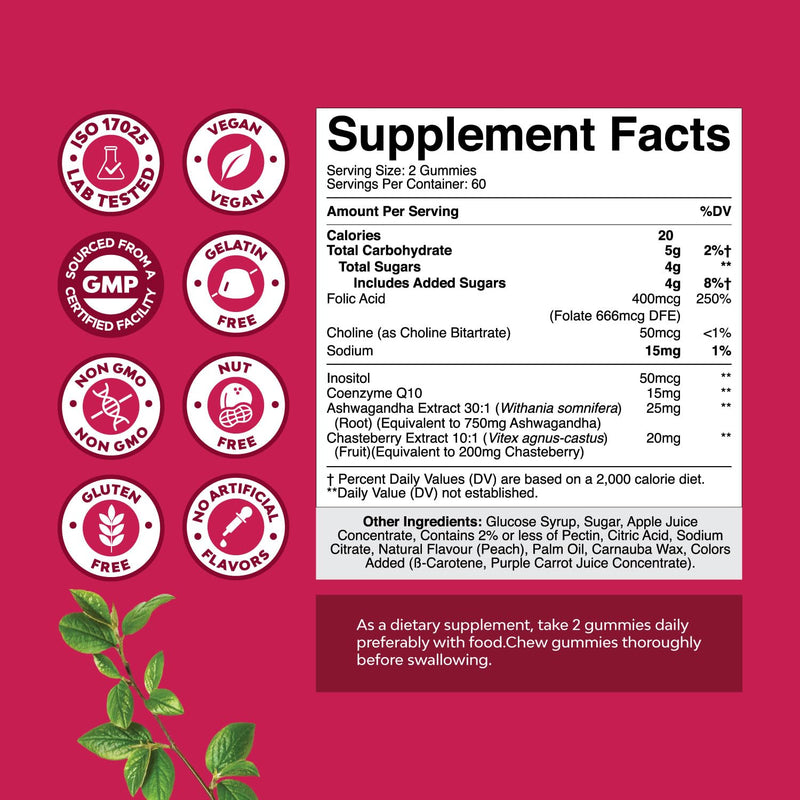 Fertility Gummies for Women Trying to Conceive - Vegan, Non-GMO & Gluten Free (Juicy Peach, 60 Servings)