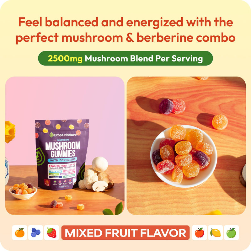 Mushroom Gummies & Berberine - 7-Mushroom Complex (60 Gummies) | Focus & Immunity
