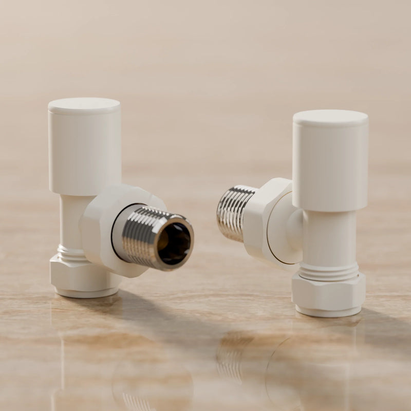 Essenziale Angled Round Manual Radiator Valve Set White