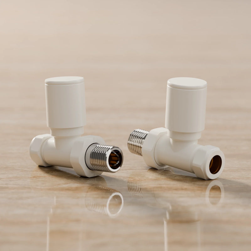 Essenziale Straight Round Manual Radiator Valve Set White