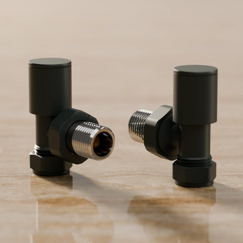 Essenziale Angled Round Manual Radiator Valve Set Black