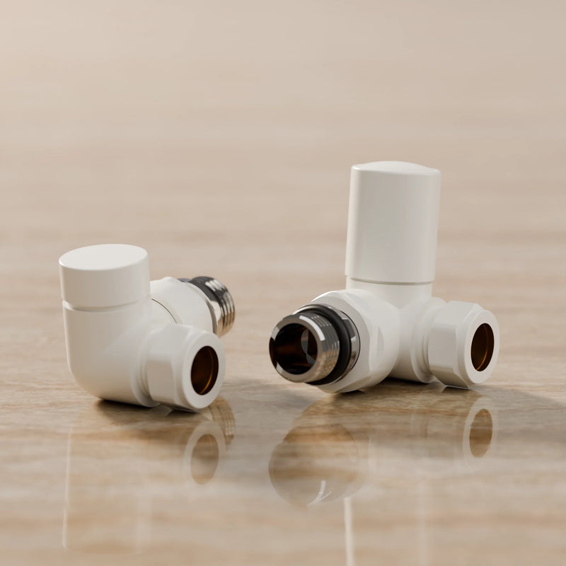 Essenziale Corner Round Manual Radiator Valve Set White