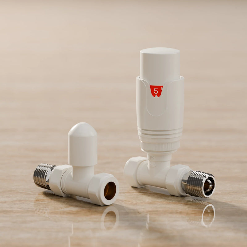 Essenziale Straight Thermostatic Radiator Valve Set White