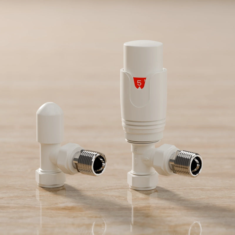 Essenziale Angled Thermostatic Radiator Valve Set White