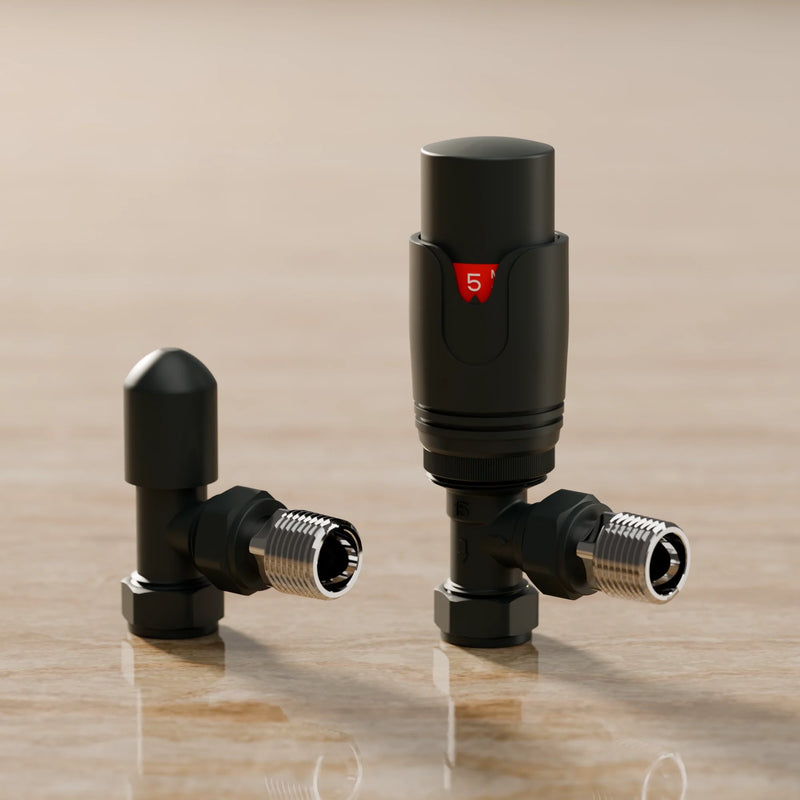 Essenziale Angled Thermostatic Radiator Valve Set Black