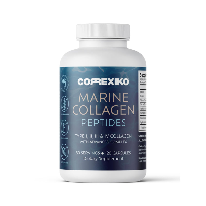 CORREXIKO Marine Collagen Supplement - 1800mg per Serving | Hair, Skin & Nails - 120 Capsules