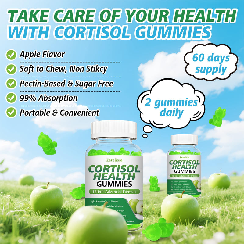 Cortisol Gummies for Women - 16-in-1 Cortisol Support (Apple Flavor, 120 Cts)