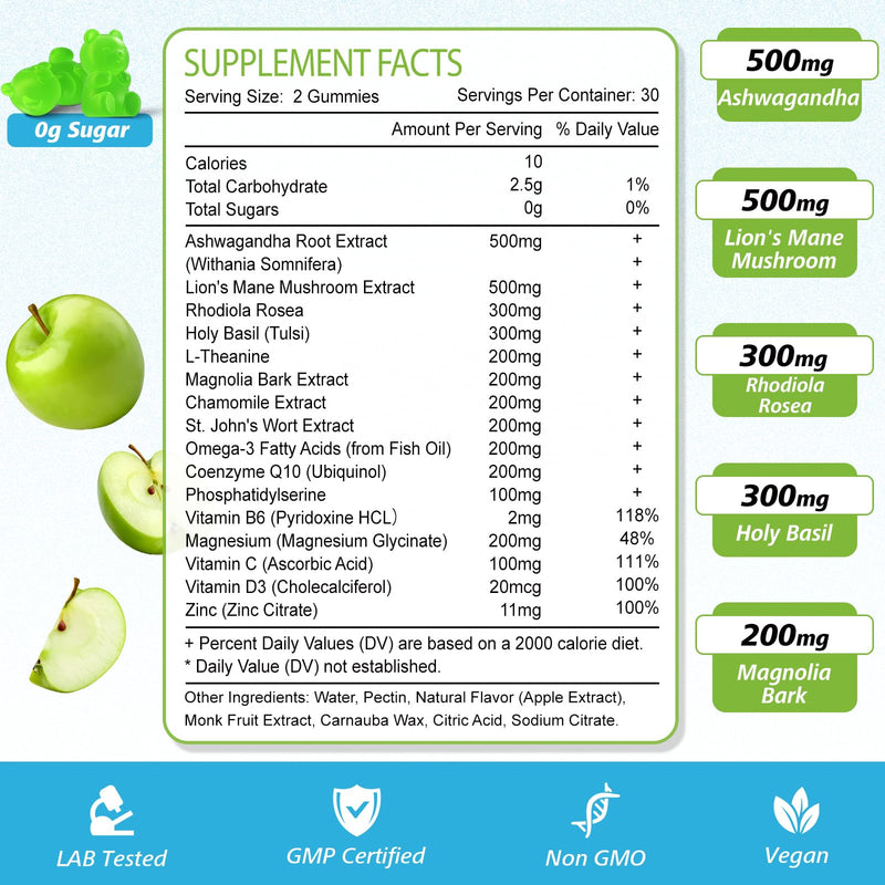 Cortisol Gummies for Women - 16-in-1 Cortisol Support (Apple Flavor, 120 Cts)