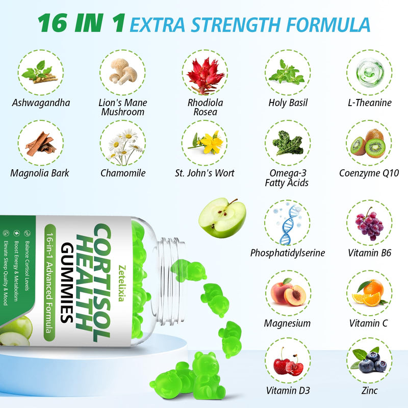 Cortisol Gummies for Women - 16-in-1 Cortisol Support (Apple Flavor, 120 Cts)