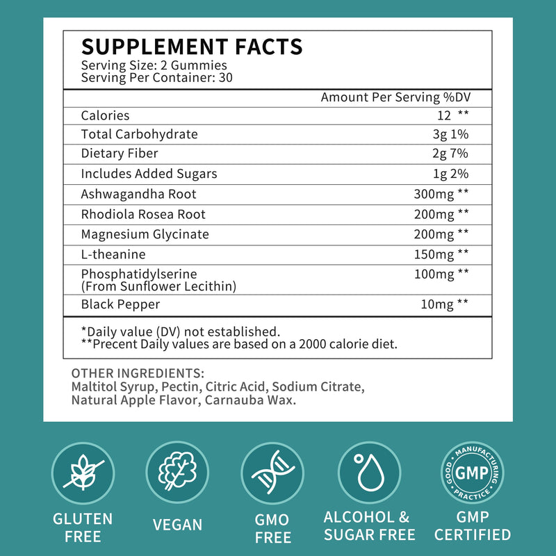 2 Pack Cortisol Gummies for Women – Ashwagandha, Rhodiola, Magnesium | 120 Gummies