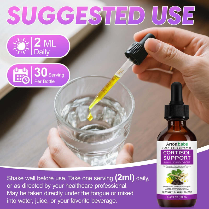Cortisol Reducer Liquid Drops – 10-in-1 Formula for Hormone Balance (60ml/2oz, Pack of 2)