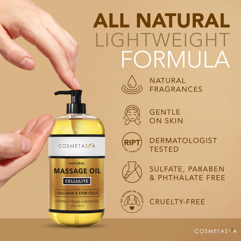 Cosmetasa Cellulite Massage Oil with Collagen & Stem Cells – 16.9 oz