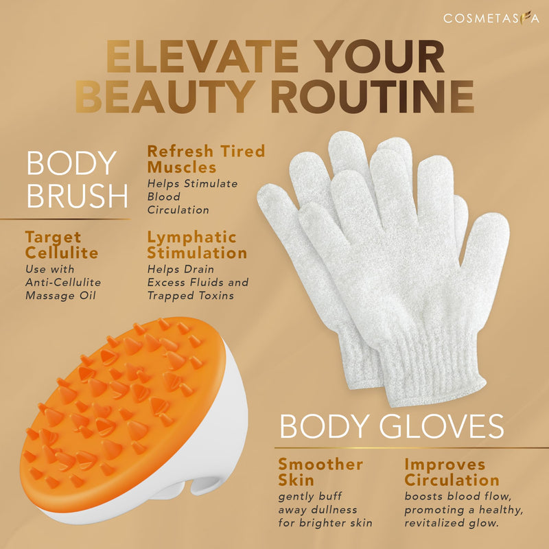 Cosmetasa Massage Oil Kit - Anti-Cellulite Spa Set with Coffee Scrub & Gloves