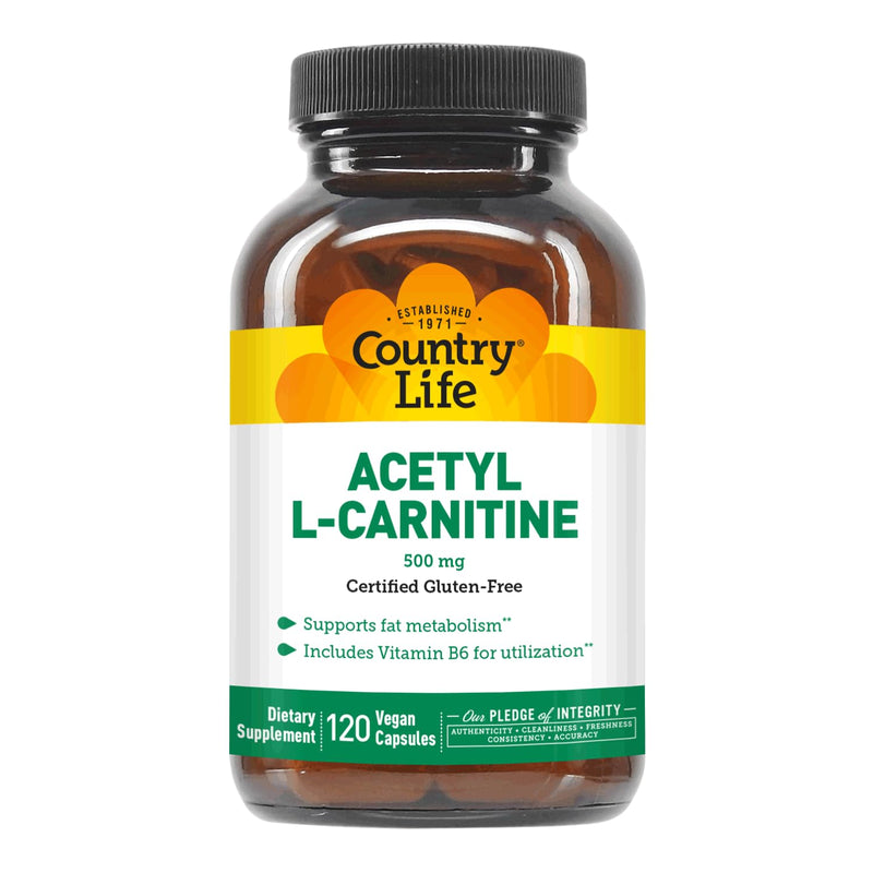 Country Life Acetyl L-Carnitine 500 mg with B6 - 120 Vegan Capsules