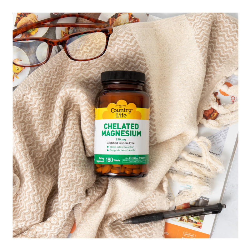 Country Life Chelated Magnesium 250mg - Supports Heart, Bone & Muscle Health | Vegan-Friendly, Gluten-Free