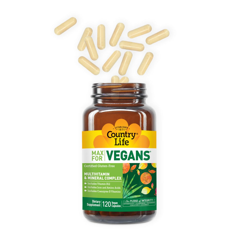 Country Life Max for Vegans - 120 Vegan Capsules - Daily Multivitamins - Immune Support Supplement - Gluten-Free