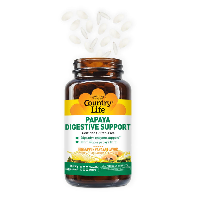 Country Life Papaya Enzymes for Digestion - Chewable Wafers (200 & 500)