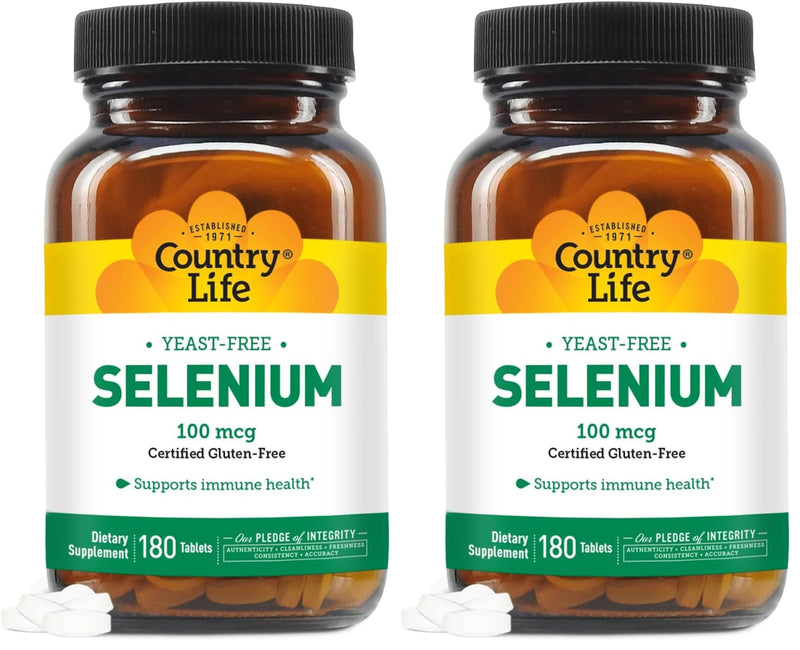Country Life Selenium 100 mcg - Yeast Free, Gluten Free, Vegan, Halal (Pack of 2)