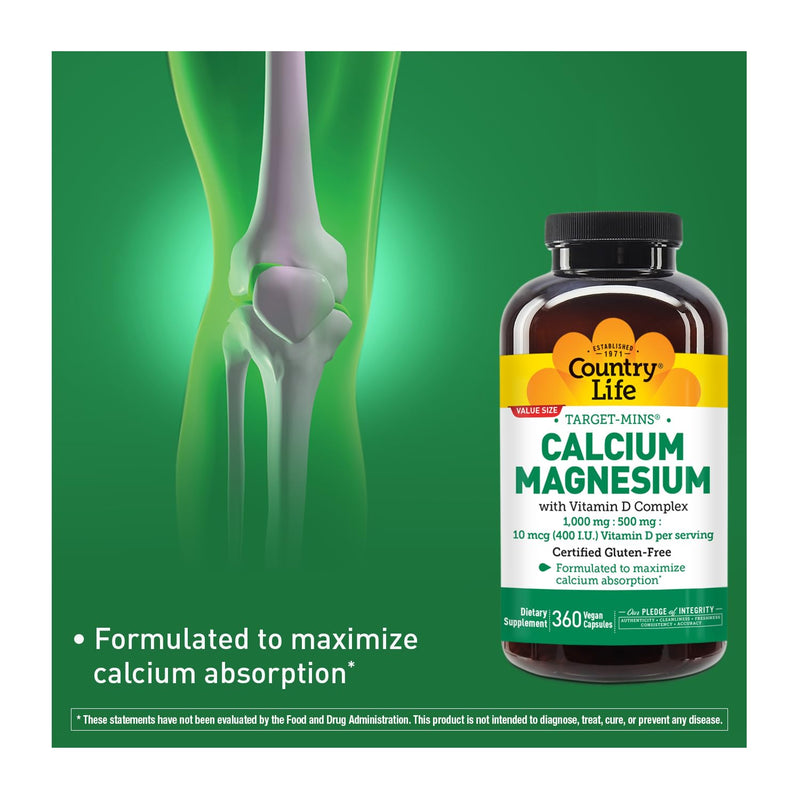 Country Life Target-Mins Calcium Magnesium with Vitamin D – 360 Vegan Capsules