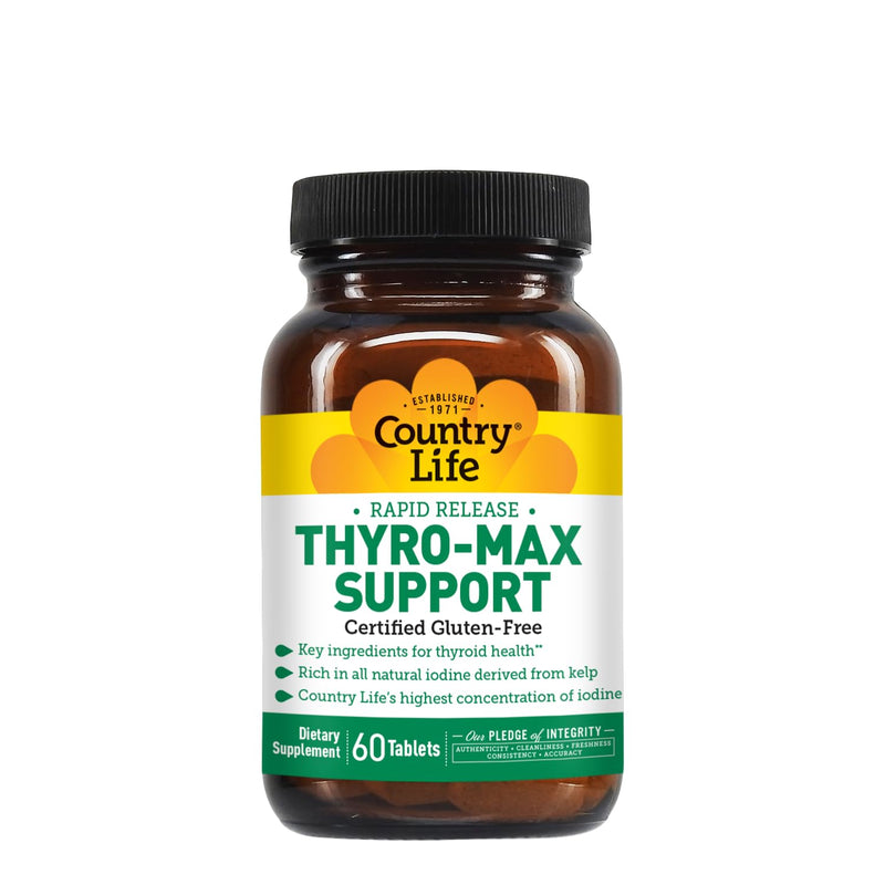 Country Life Thyro-Max Support - Kelp-Derived Iodine & L-Tyrosine Thyroid Supplement for Men and Women - B Vitamins, Gluten-Free, Vegan, Kosher - 60 Capsules (Pack of 2)