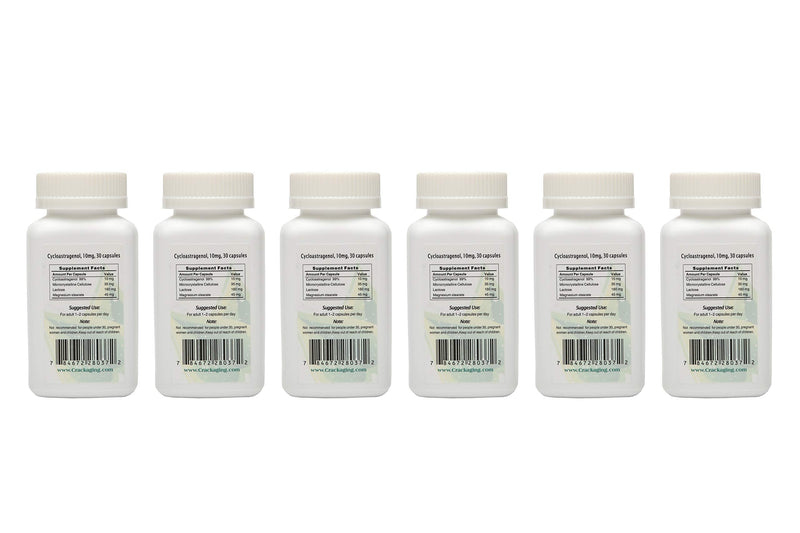 Crackaging Cycloastragenol 98% - 10mg Capsule | Super-Absorption Formula (30 Caps per Bottle, 6 Bottles)