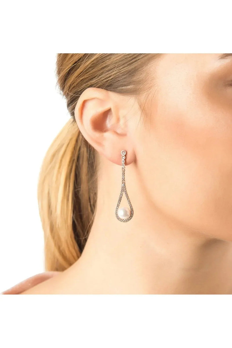 Cradled Pearl Drop Earrings Silver
