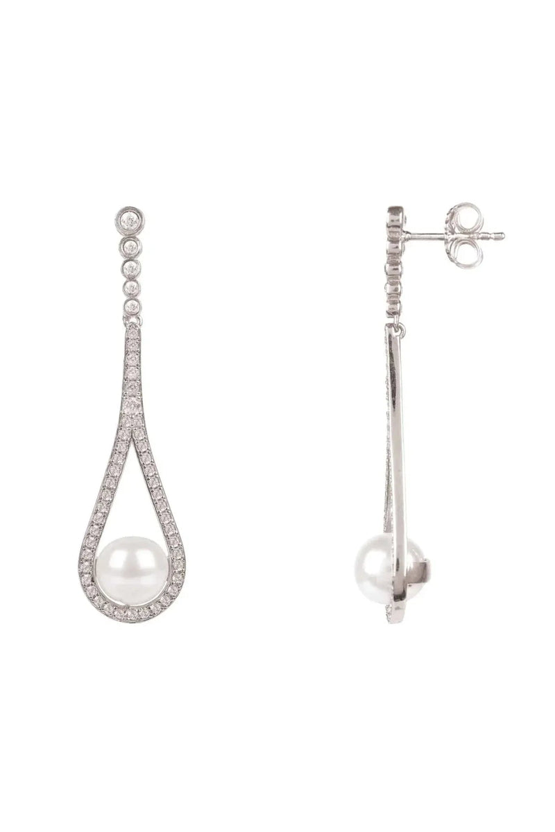 Cradled Pearl Drop Earrings Silver