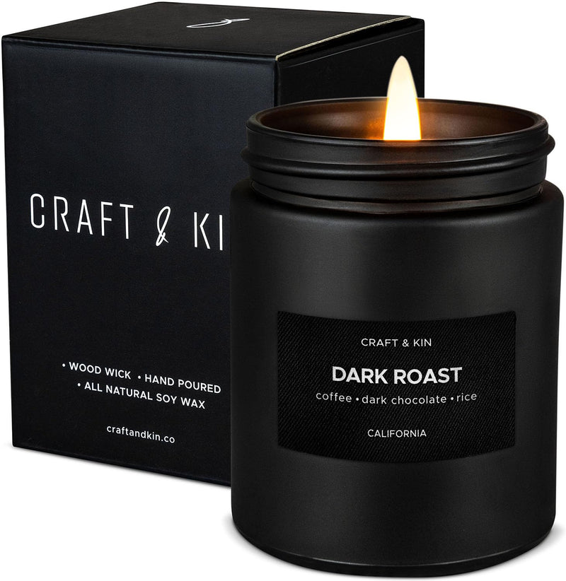 Craft & Kin Premium Dark Roast Coffee Candle – 7.6oz Soy, 45-Hour Burn