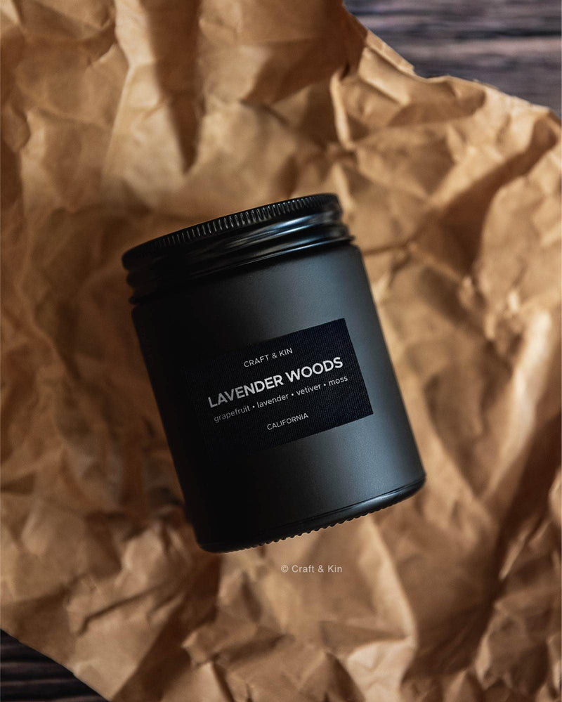 Craft & Kin Lavender Woods Candle | Men’s Black Christmas Soy Candle 7.6oz | 45h Burn