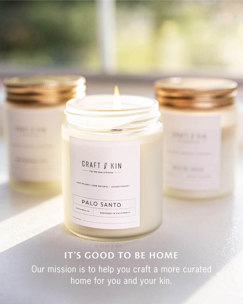 Craft & Kin Palo Santo Candle – 8oz, 45h, Natural Soy
