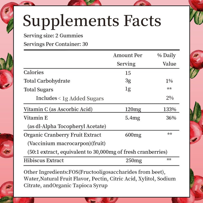 IIEltruiom Cranberry Gummies – Urinary Tract Health (Women & Men), 50x Concentrate, Hibiscus, 120 Counts
