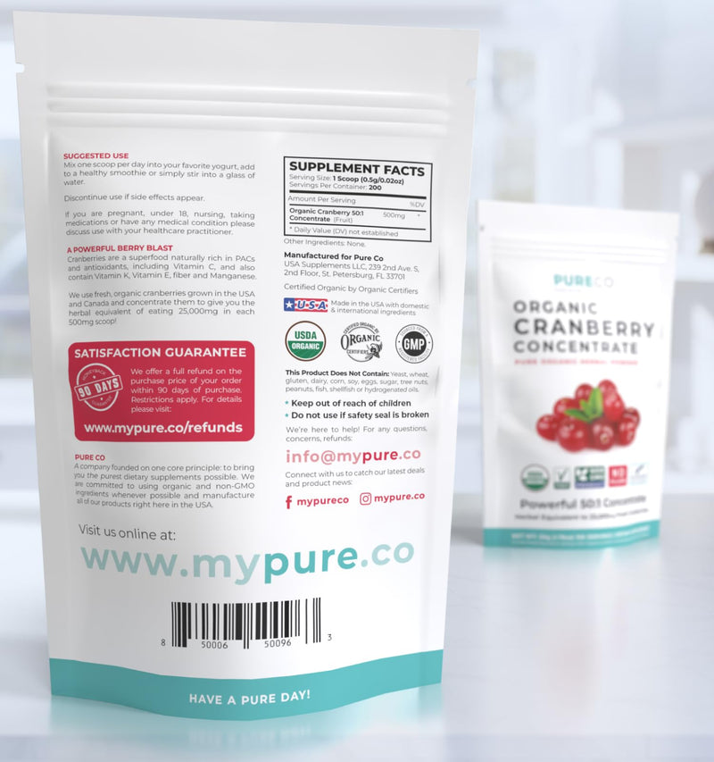 USDA Organic Cranberry Powder - 50:1 Concentrate for Urinary Tract Health (Vegan, Non-GMO, Filler Free) - 200 Servings