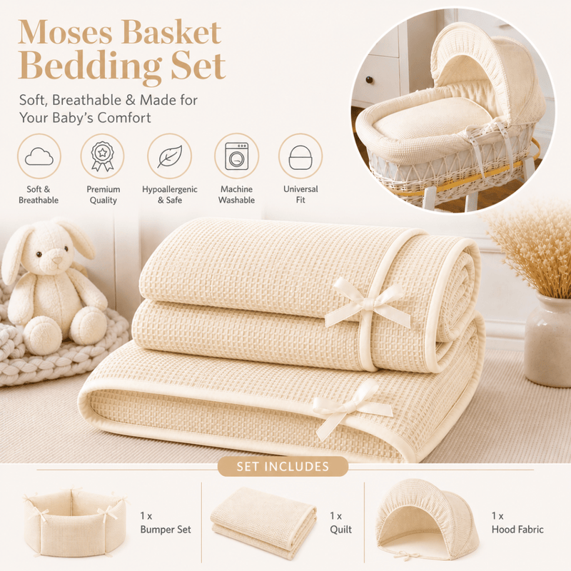 Cream Waffle Moses Basket Bedding Set