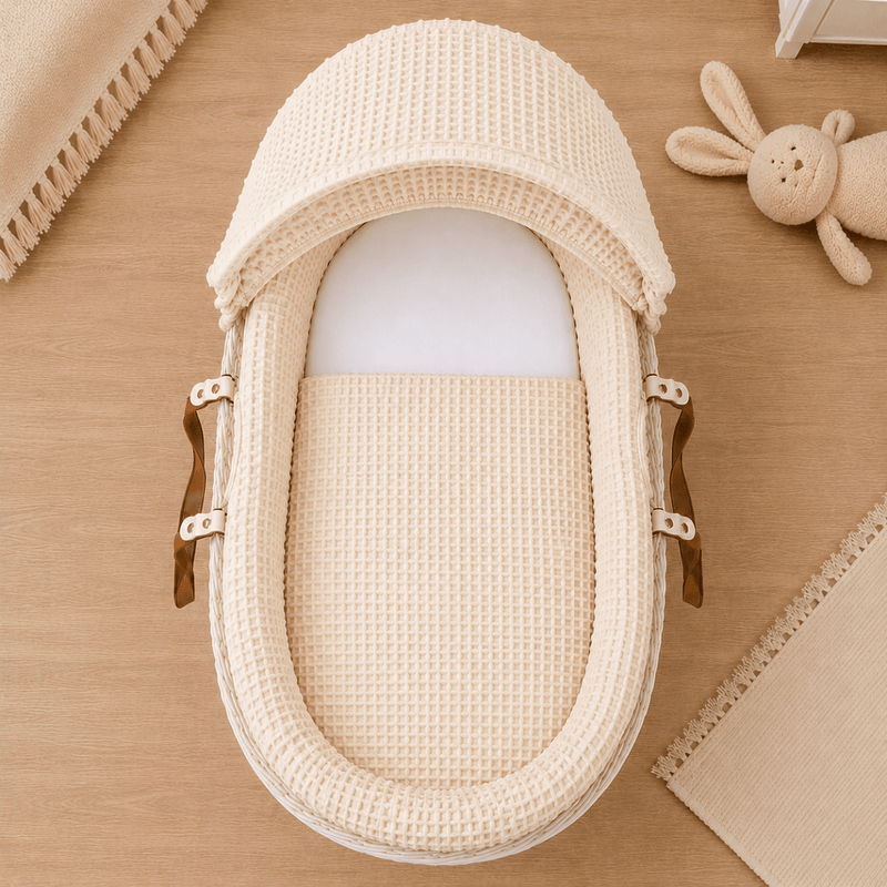 Cream Waffle Moses Basket Bedding Set
