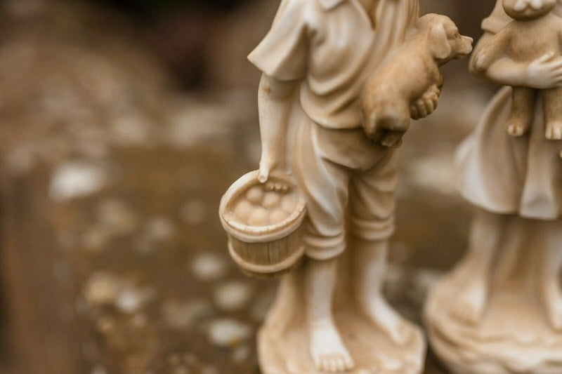 Standing Boy and Girl Garden Statues Set Stone Effect Resin Figures