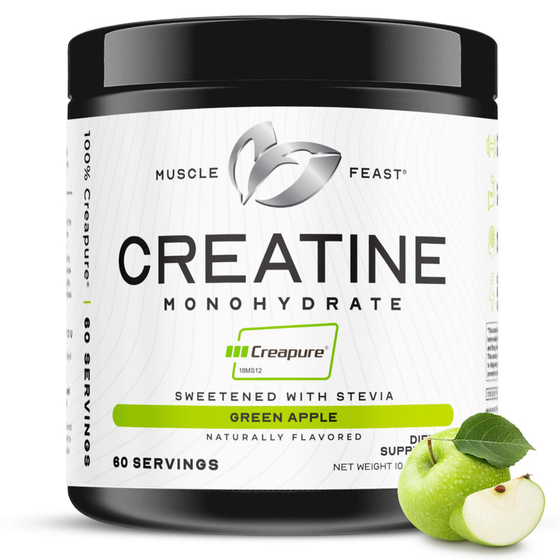 Muscle Feast Creapure Creatine Monohydrate Powder – Vegan, Gluten-Free, Easy to Mix, Green Apple 300g
