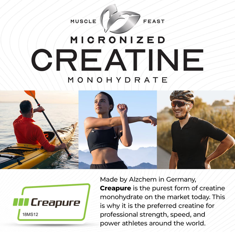 Muscle Feast Creapure – Micronized Creatine Monohydrate Powder (Green Apple, 250g) | Easy Mix, Gluten-Free, Vegan Pre/Post-Workout