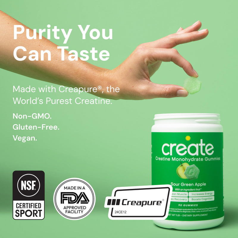 Create Creatine Monohydrate Gummies 1.5g – Vegan, Sour Green Apple