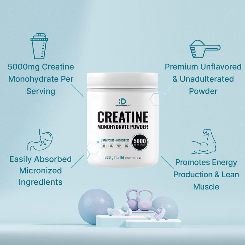 Instant Creatine Monohydrate Powder – 5g Serving, 120 Servings | Micronized, Unflavored, Fast Absorbing