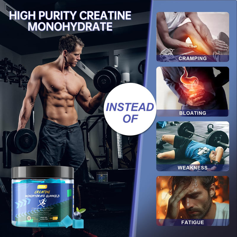 Creatine Monohydrate Gummies – Muscle Strength, Energy & Pre-Workout (120 Count Pack of 2)