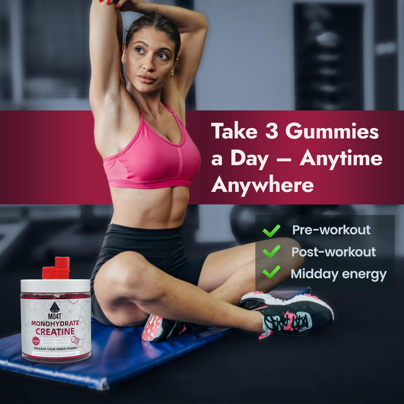 Creatine Monohydrate Gummies 5000 mg – Sugar Free, Strawberry Flavor