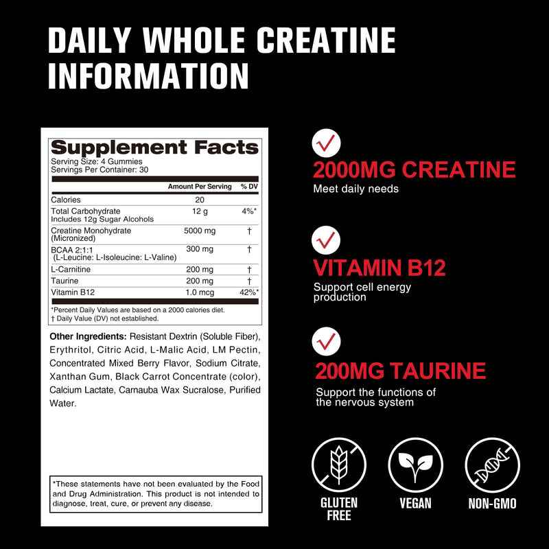 7-in-1 Creatine Monohydrate Gummies 5600mg – Mixed Berry, Sugar Free, Vegan