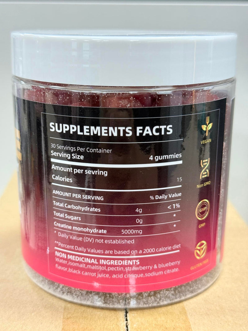 Creatine Monohydrate Gummies - 5g per Serving, Mixed Berry, Orange and Green Apple Flavor, 2-Pack